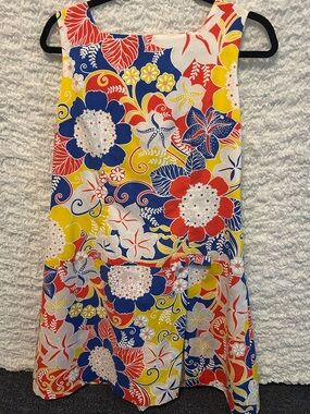 Bright Floral Sleeveless Vintage Mini Dress in Red, Blue & Yellow Golf Tennis